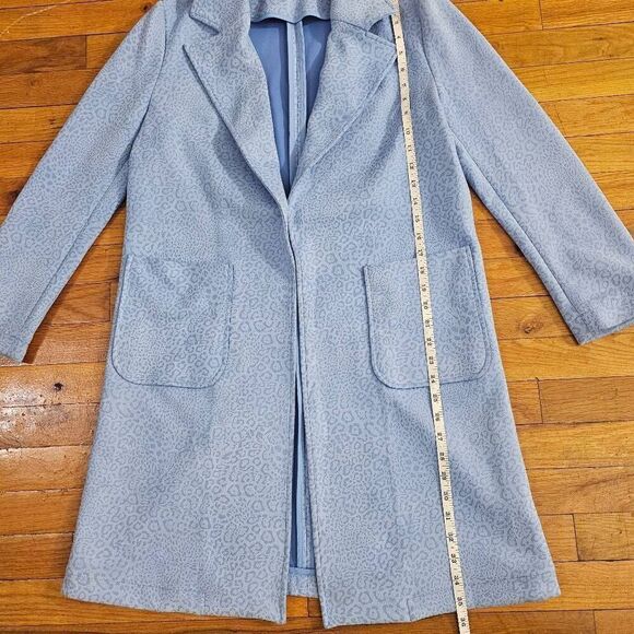 JAYLEY Collection Blue Faux Suede Animal Print Trench Coat One Size SUFC295A-07S - Picture 6 of 10